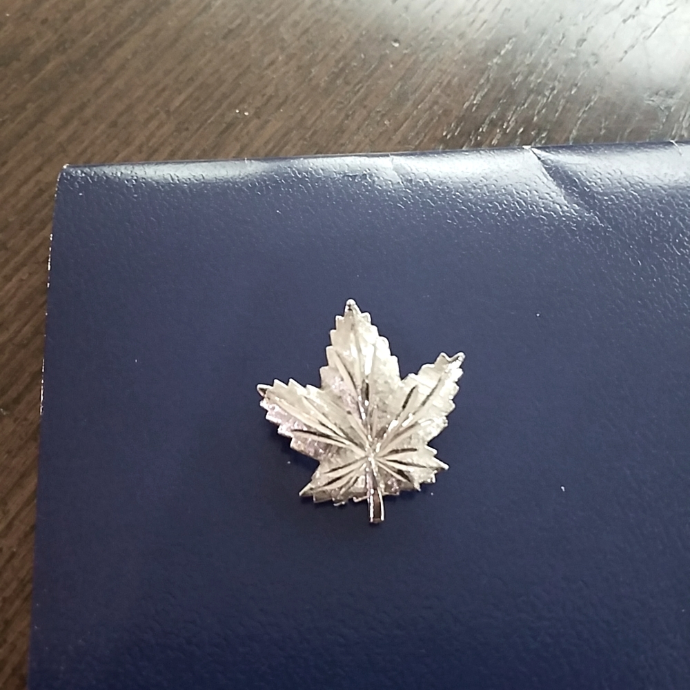 Diamond Cut Vintage Canadian Maple Leaf Silvertone Pin/Brooch